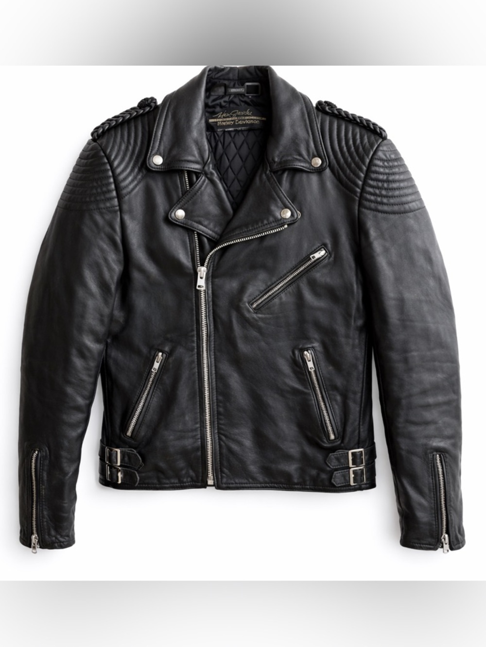 VTG Hein Gericke for Harley Davidson Leather Moto Jacket 40 Tall Braided